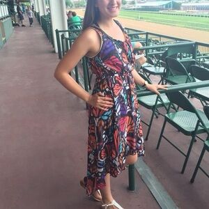 Multicolor high low zero sleeve dress